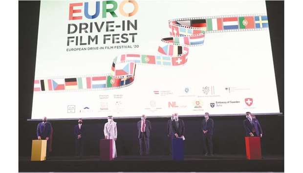 HE the Minister of Culture and Sports Salah bin Ghanem bin Nasser al-Ali at the inauguration of the European Drive-In Film Festival, along with a number of diplomats and other officials. PICTURE: Shaji Kayamkulam