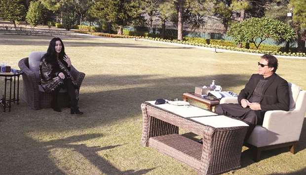 This photograph taken and released by Pakistanu2019s Press Information Department (PID) yesterday shows Prime Minister Imran Khan with American pop icon Cher in Islamabad. Cher met Khan yesterday ahead of the relocation of Kaavan the elephant from Islamabadu2019s dilapidated zoo to a Cambodian sanctuary.