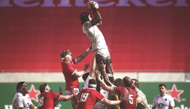 Englandu2019s Maro Itoje in action during the line out against Wales yesterday.