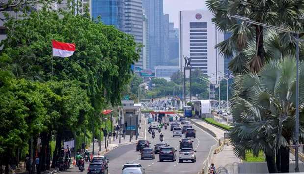 Light traffic along a main road in central Jakarta