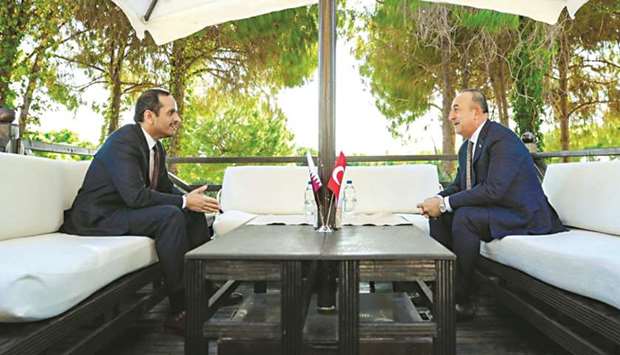 Deputy Prime Minister and Minister of Foreign Affairs Sheikh Mohamed bin Abdulrahman al-Thani and Turkey's Minister of Foreign Affairs Mevlut Cavusoglu hold talks in Antalya on Thursday.