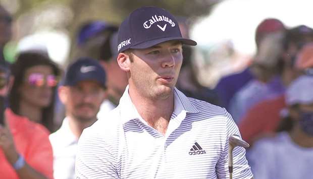 Sam Burns reacts to his chip on the 13th during the third round of the Houston Open at the Memorial Park Golf Course in Houston. (USA TODAY Sports)