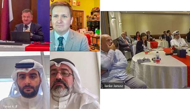 QBA member Salah al-Jaidah participating in the virtual meeting between Qatar and Poland, together with Polish ambassador Janusz Janke and other dignitaries.