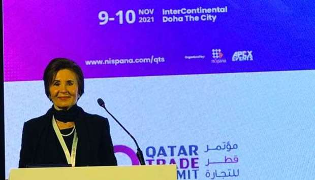 QUBF founder and chairperson Dr Olga Revina speaking at the Qatar Trade Summit 2021.