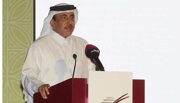 HE the Minister of Transport Jassim Seif Ahmed al-Sulaiti speaks during the Annual General Meeting of the Arab Air Carriers' Organisation