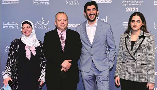 From right, Balkees al-Jaafari and Tony El Ghazal with the cast of their doc-fiction film.