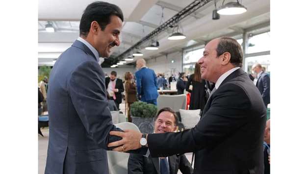 His Highness the Amir Sheikh Tamim bin Hamad al-Thani meets Egyptian President Abdel Fattah al-Sisi