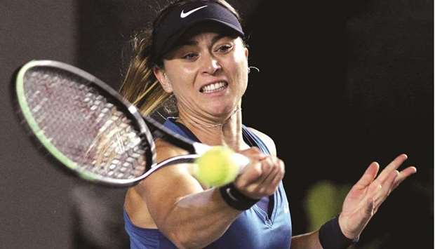Spainu2019s Paula Badosa returns the ball to Belarusu2019 Aryna Sabalenka during the WTA Finals match in Zapopan, Mexico. (AFP)