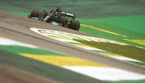 Mercedesu2019 Lewis Hamilton in action during practice round of the Brazilian Grand Prix at the Jose Carlos Pace Circuit in Sao Paulo yesterday. (Reuters)
