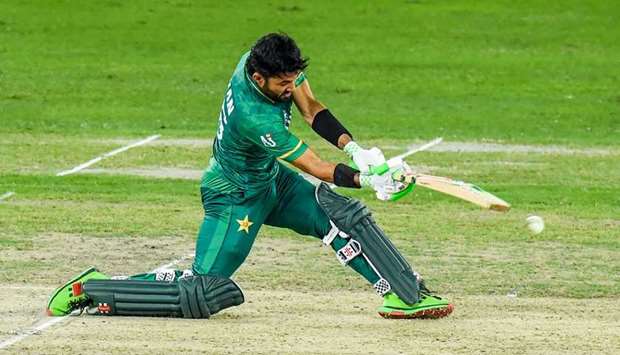 Pakistan's Mohammad Rizwan plays a shot during the ICC menu2019s Twenty20 World Cup semi-final match between Australia and Pakistan.
