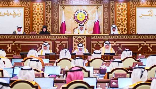 HE the Speaker Hassan bin Abdullah al-Ghanem chairs the Shura Council weekly session