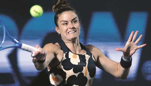 Maria Sakkari in action during her WTA Finals match against Aryna Sabalenka in Guadalajara. (Reuters)