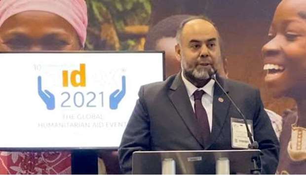 Qatar Charity CEO Yousef bin Ahmed al-Kuwari addressing
