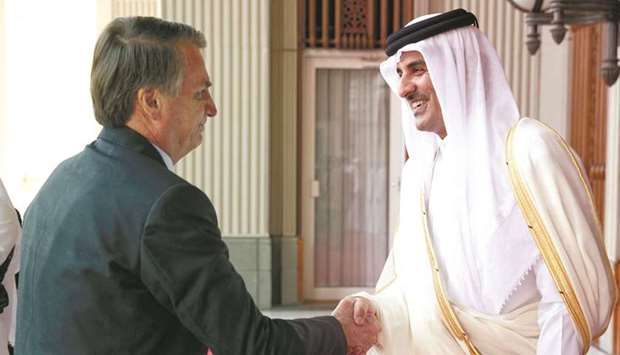 His Highness the Amir Sheikh Tamim bin Hamad al-Thani with Brazilian President Jair Bolsanaro.