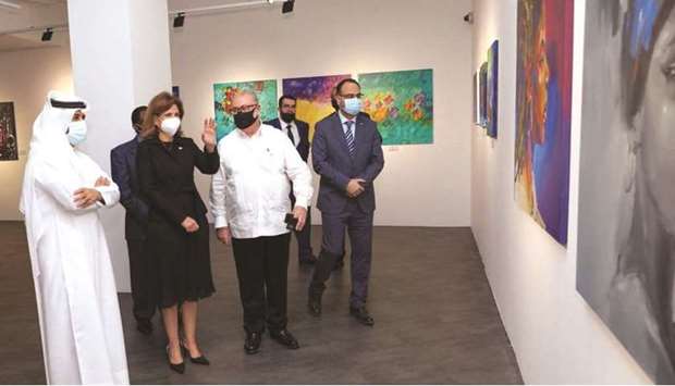 Prof Khalid bin Ibrahim al-Sulaiti, general manager of Katara u2013 the Cultural Village Foundation, and Dominican Republic Vice-President Raquel Pena inaugurated the u201cColours of Quisqueyau201d exhibition in Building 47, Gallery 1, Katara.