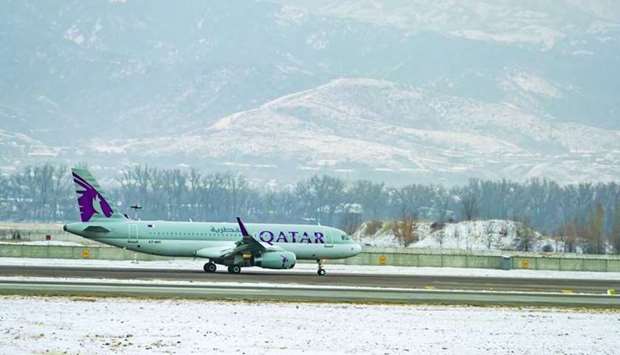 Qatar Airwaysu2019 inaugural flight from Doha to Almaty in Kazakhstan landing at Almaty International Airport Friday