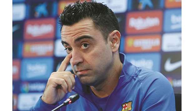 FC Barcelona coach Xavi during the press conference in Barcelona yesterday. (Reuters)
