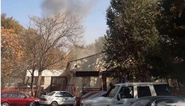 Smoke billows near the Sardar Mohammad Daud Khan National Military Hospital, Kabul, after an explosion. PHOTO: Handout via REUTERS