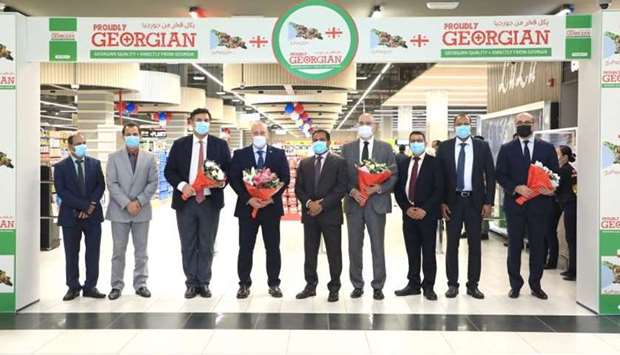 Dr Mohamed Althaf, director of LuLu Group International, joins Georgiau2019s Deputy Minister of Foreign Affairs, Alexander Khvtisiashvili, and Nikoloz Revazishvili, ambassador of Georgia to the State of Qatar, as well as other dignitaries from LuLu and Georgia during the deputy minister's visit to LuLu Hypermarket Abu Sidra Monday