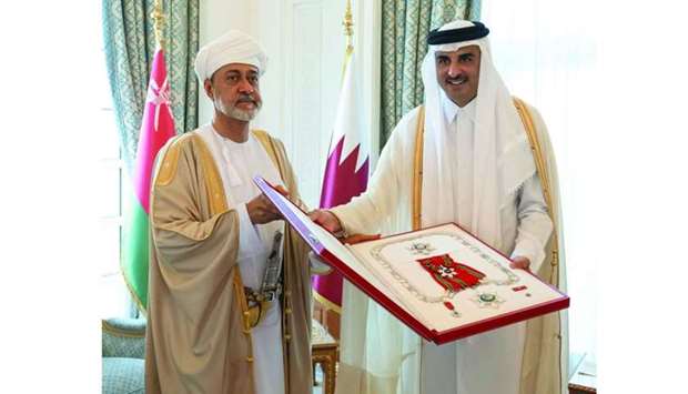 Sultan Haitham bin Tariq presented the Amir with the Civil Order of Oman, First Class, the highest Omani decoration