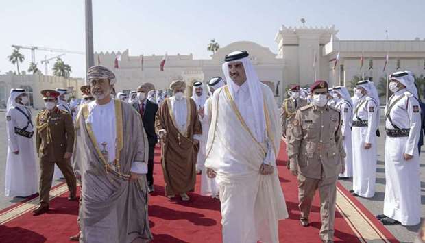 His Highness the Amir Sheikh Tamim bin Hamad Al-Thani on Tuesday led the farewells of his brother, Sultan Haitham bin Tariq of the sisterly Sultanate of Oman upon his departure and the accompanying delegation, at Doha International Airport