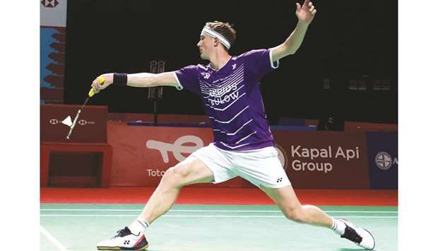 Denmarku2019s Viktor Axelsen in action against Indiau2019s Sai Praneeth B during the menu2019s singles quarter-final match at the Indonesia Open in Nusa Dua on the resort island of Bali yesterday. (AFP)