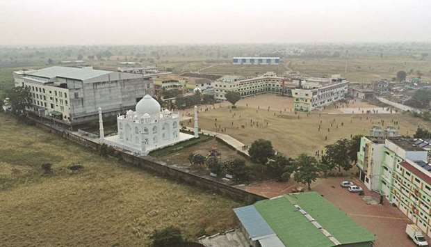An aerial view of a replica of the Taj Mahal at Burhanpur in Indiau2019s Madhya Pradesh state.