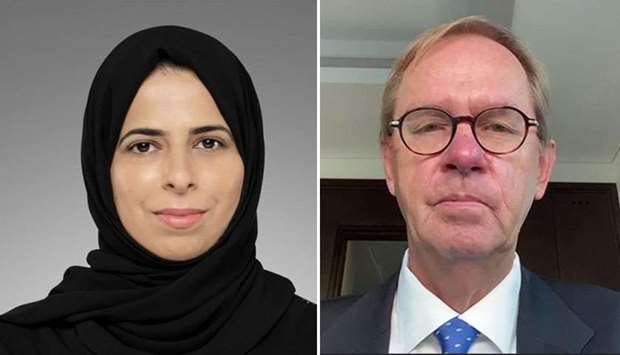 HE the Assistant Foreign Minister Lolwah bint Rashid AlKhater met Saturday via videoconferencing with Norwegian ambassador to Qatar Sten Arne Rosnes.