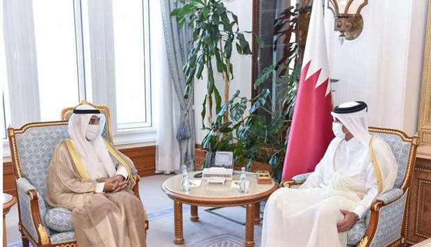 HE the Prime Minister and Minister of Interior Sheikh Khalid bin Khalifa bin Abdulaziz Al-Thani meets with the GCC Secretary-General Dr. Nayef Falah Al Hajraf