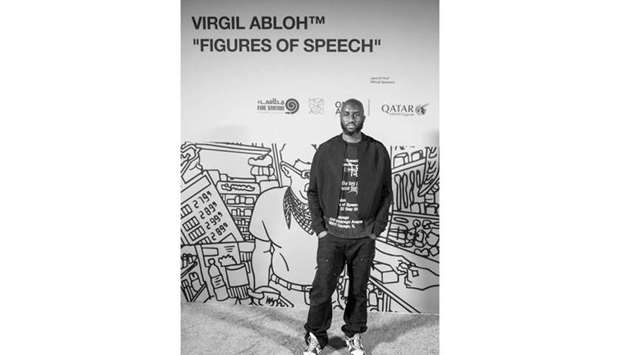 Virgil Abloh during the launch of his exhibition in Doha earlier this month. Image courtesy of HE Sheikha Al Mayassa's Instagram page