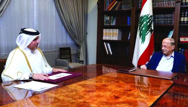 President Aoun and Arrayah Editor-in-Chief Abdulla Ghanim al Binali al-Muhannadi.