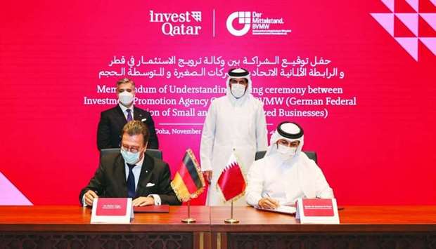 The MoU was signed by IPA Qatar CEO Sheikh Ali Alwaleed al-Thani and BVMW executive director Markus Jerger, in the presence of HE the Minister of Commerce and Industry Sheikh Mohamed bin Hamad bin Qassim al-Abdullah al-Thani
