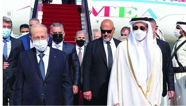 Lebanese President General Michel Aoun and the accompanying delegation were welcomed upon arrival at Doha International Airport by HE the Minister of Sports and Youth Salah bin Ghanem al-Ali, and Charge d'Affaires at the Lebanese embassy in Qatar Farah Berri.