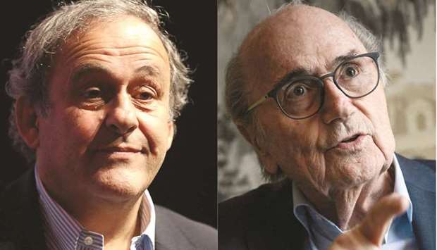 French football legend Michel Platini (let) and former FIFA president Sepp Blatter. (AFP)