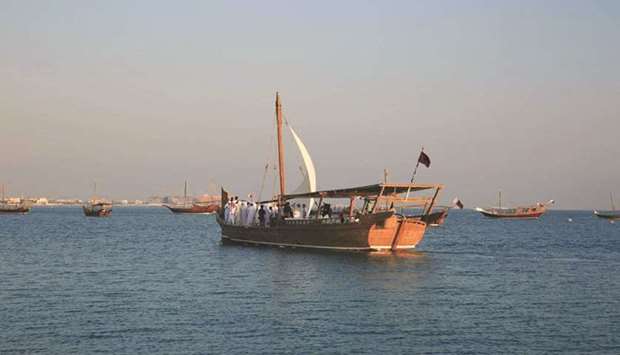 A traditional dhow seen in Katara waters during the festival.