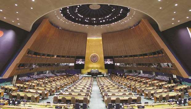 The UN General Assembly Hall during the world bodyu2019s 76th session at the UN Headquarters in New York last September. (Reuters)