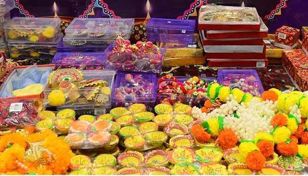 Diwali items are displayed for shoppers at a LuLu Hypermarket outlet in Doha Thursday. PICTURES: Shaji Kayamkulam