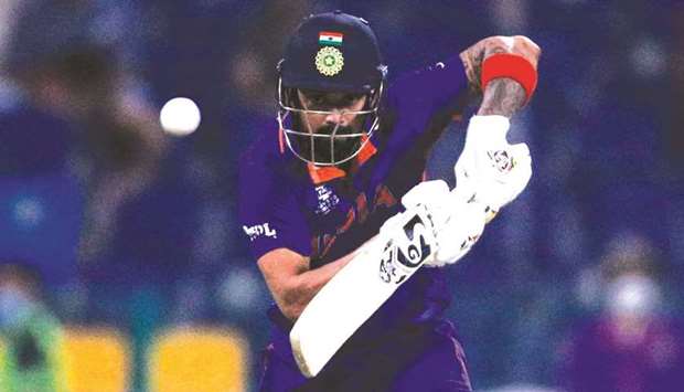 Indiau2019s K L Rahul in action against Scotland during the ICC T20 World Cup match in Abu Dhabi. (Reuters)