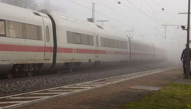 An ICE high-speed train is seen at the train station of Seubersdorf, southern Germany, on November 6, 2021, after several people were wounded in a knife attack on the train.