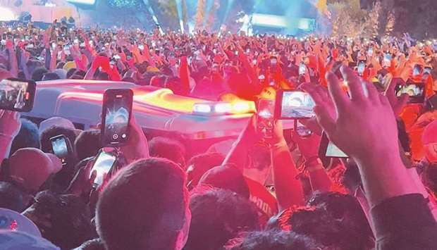 An ambulance is seen in the crowd during the Astroworld music festival in Houston in this still image obtained from a social media video. (Reuters)