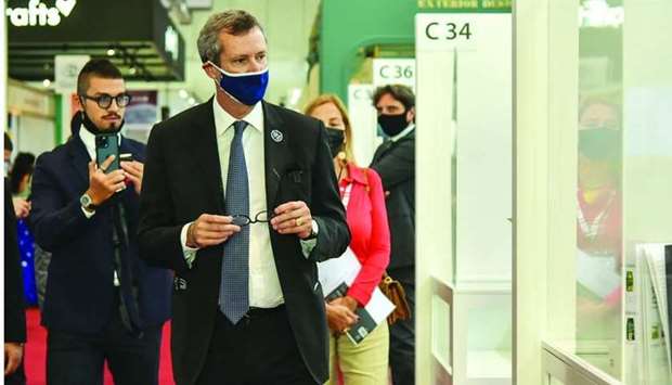 Italian ambassador Alessandro Prunas touring the ITA pavilion at Hospitality Qatar 2021. PICTURE: Noushad Thekkayil