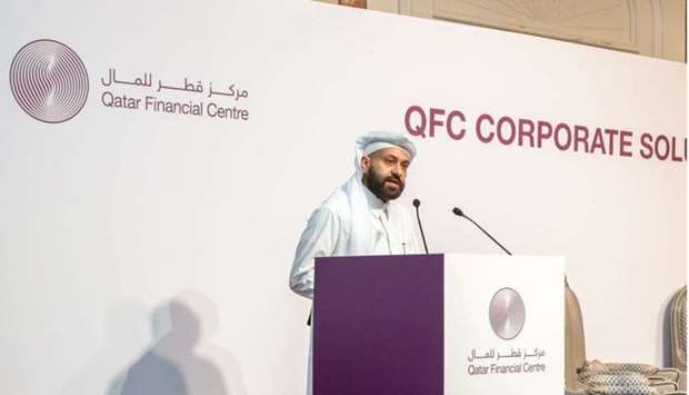 QFC Chief Executive Officer Yousuf Mohamed al-Jaida addressing the event