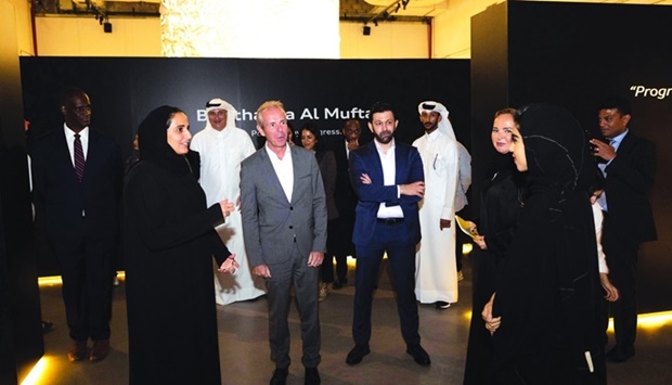 HE Sheikha Al Mayassa bint Hamad bin Khalid al-Thani, Sheikha Hanadi al-Thani and other dignitaries tours the exhibition.