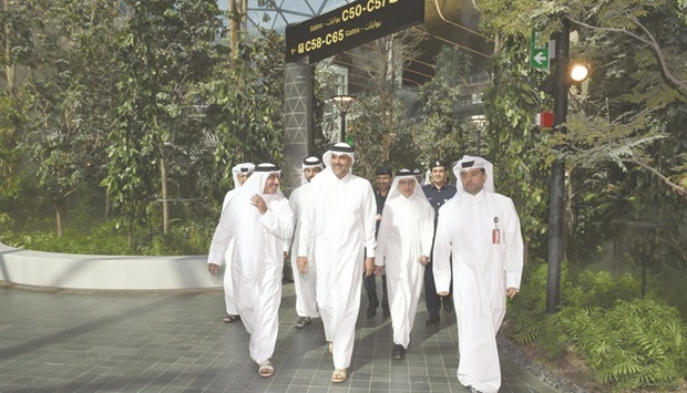 HE the Prime Minister and Minister of Interior Sheikh Khalid bin Khalifa bin Abdulaziz al-Thani and other dignitaries at the inauguration of the HIA expansion yesterday.