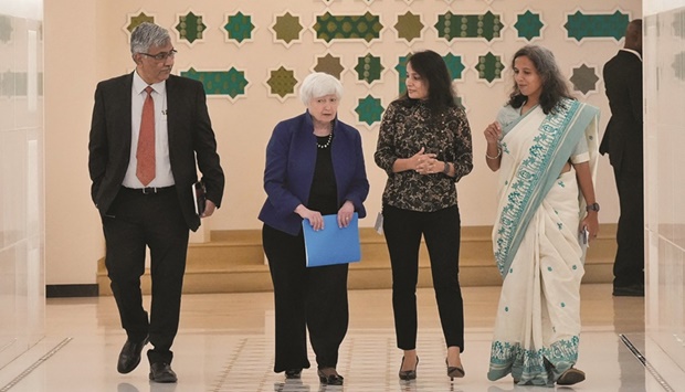 US Treasury Secretary Janet Yellen visits the Microsoft India Development Center in Noida, India, on Friday.