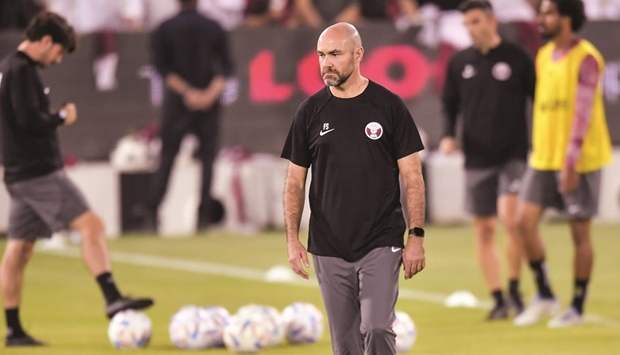 Qatar coach Felix Sanchez during a training session in Doha.