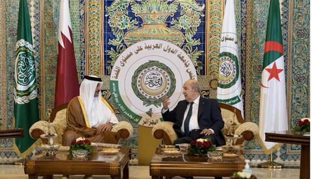 His Highness the Amir Sheikh Tamim bin Hamad al-Thani with President Tebboune