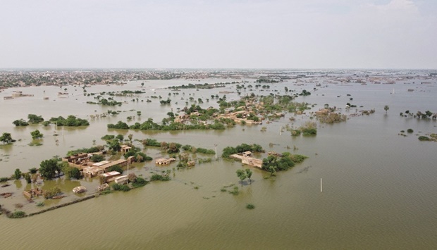 GRIM: A general view of the submerged houses, following rains and floods during the monsoon season in Dera Allah Yar, Jafferabad, Pakistan, in August. (Reuters)