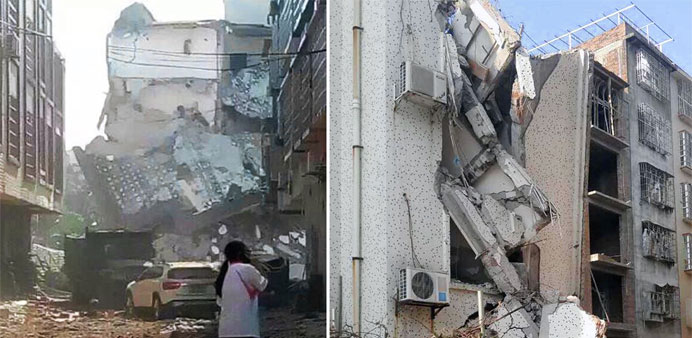 Photos of the collapsed building shared by users on Weibo