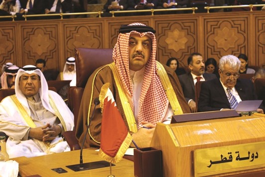 HE the Minister of Foreign Affairs  Dr Khalid bin Mohamed al-Attiyah attending  the Arab League meeting in Cairo yesterday.